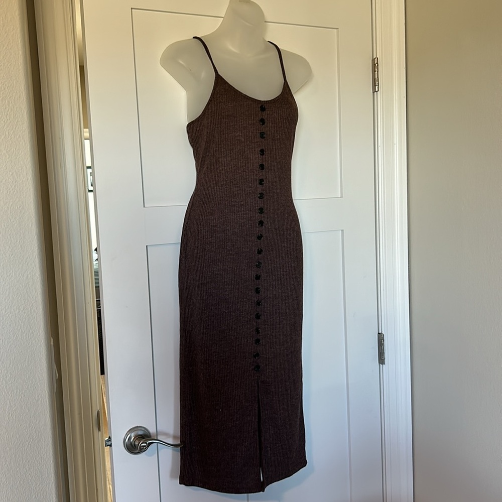 Brown fitted mid length dress